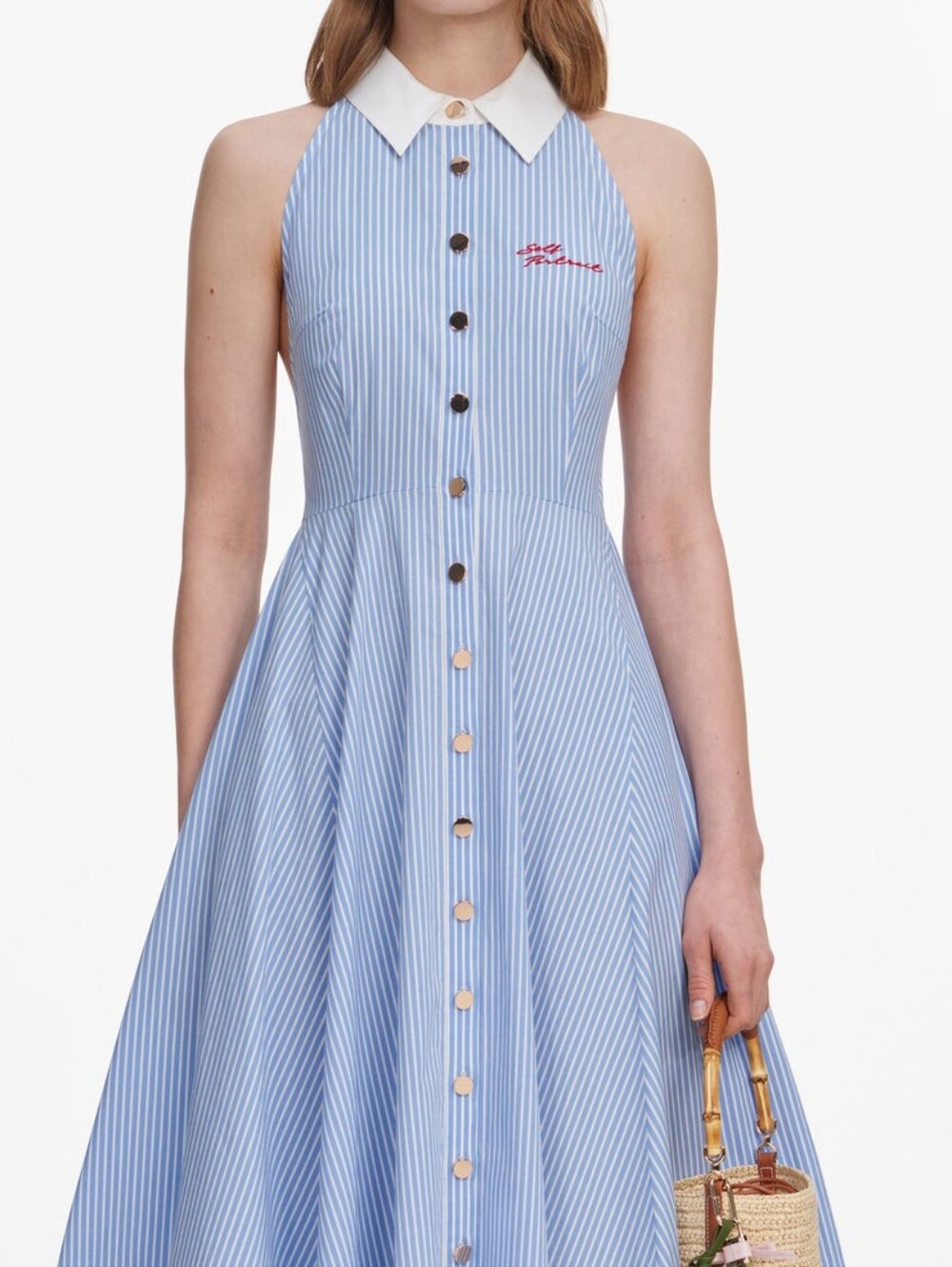 Self Portrait Blue Striped Cotton Midi Dress - Picture 4 of 13